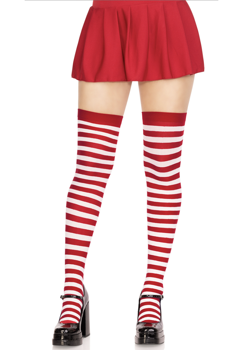 6005 Cari Striped Stockings White and Red