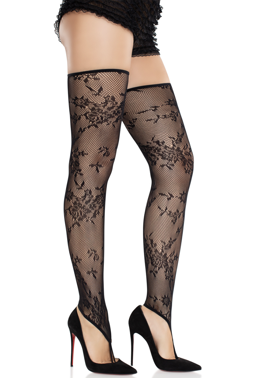 6221 Floral net Toe Loop Footless