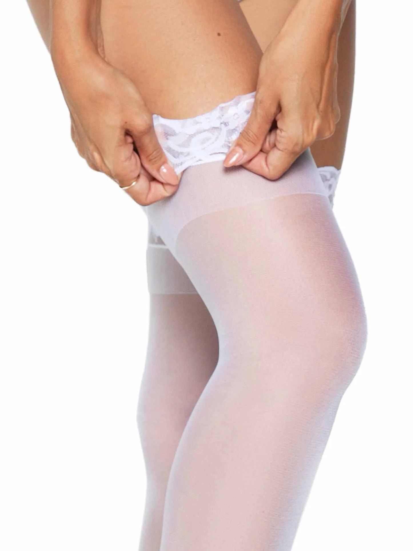 1022 Nora Thigh High Lace Stockings White
