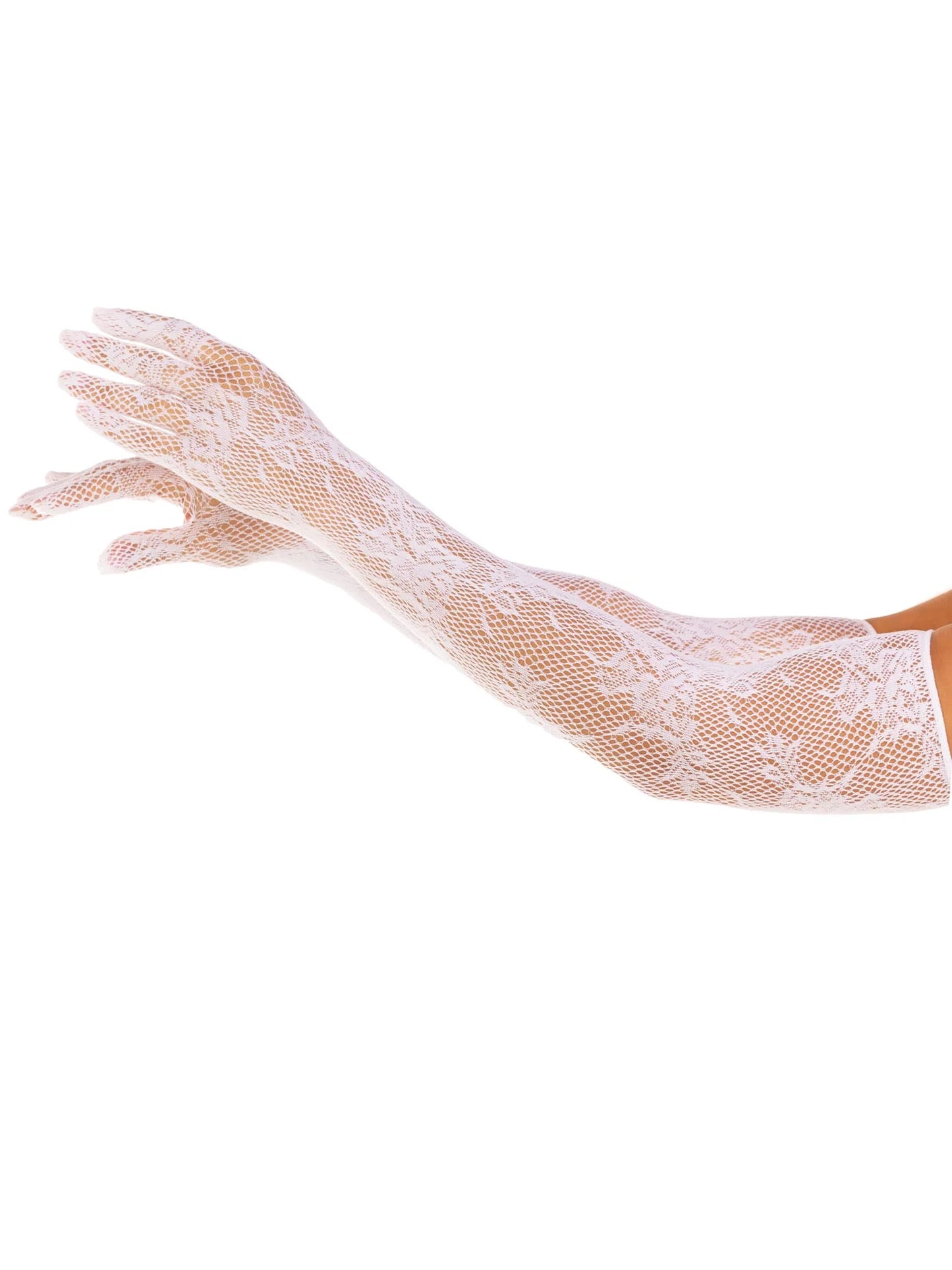 2033 Lace Opera Length Gloves White