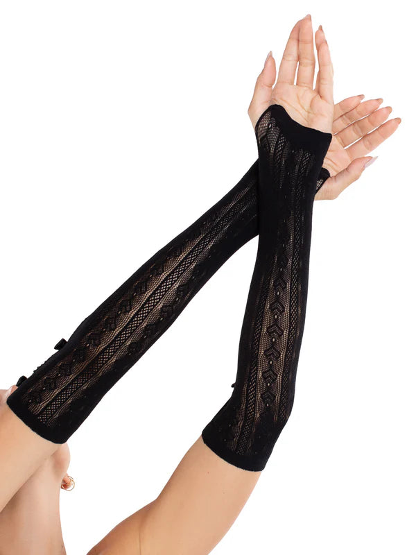 2046 Sweetheart Striped Arm Warmers Black