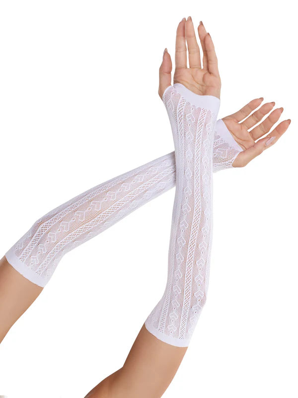 2046 Sweetheart Striped Arm Warmers White