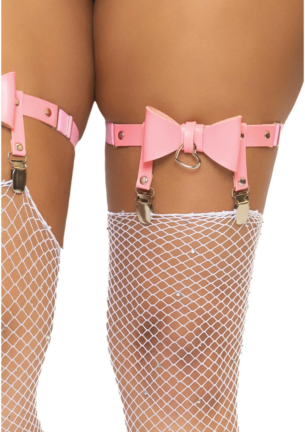 2334 Vegan Leather Garter with Heart Ring Accent Pink