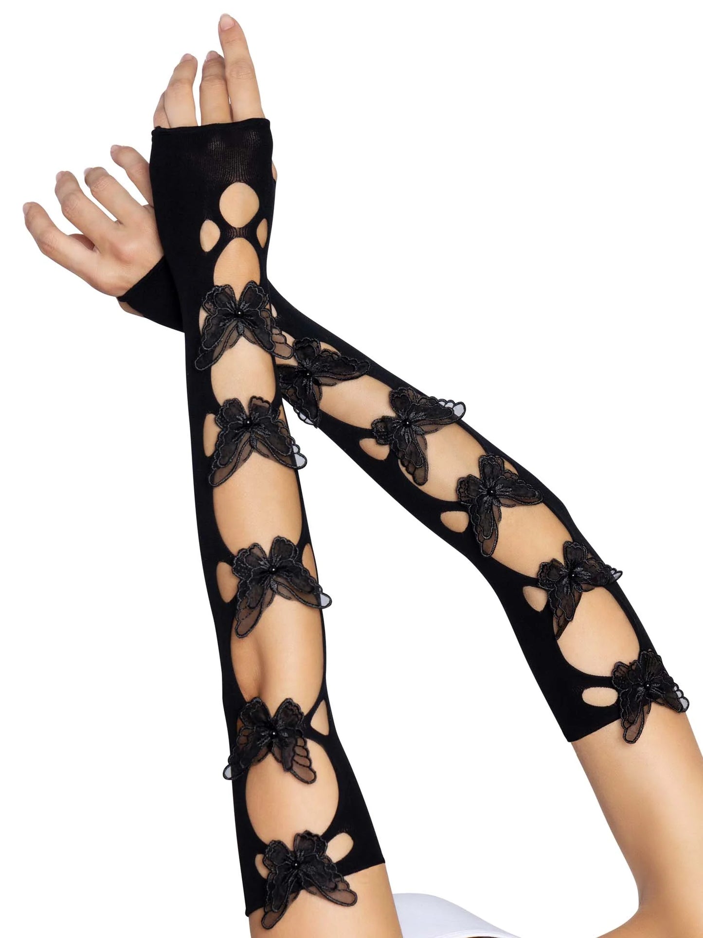 2674 Butterfly Cut Out Arm Warmers Black