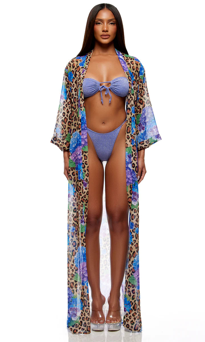 445516 Termoli Mesh Pool Kimono - Cheetah Blue