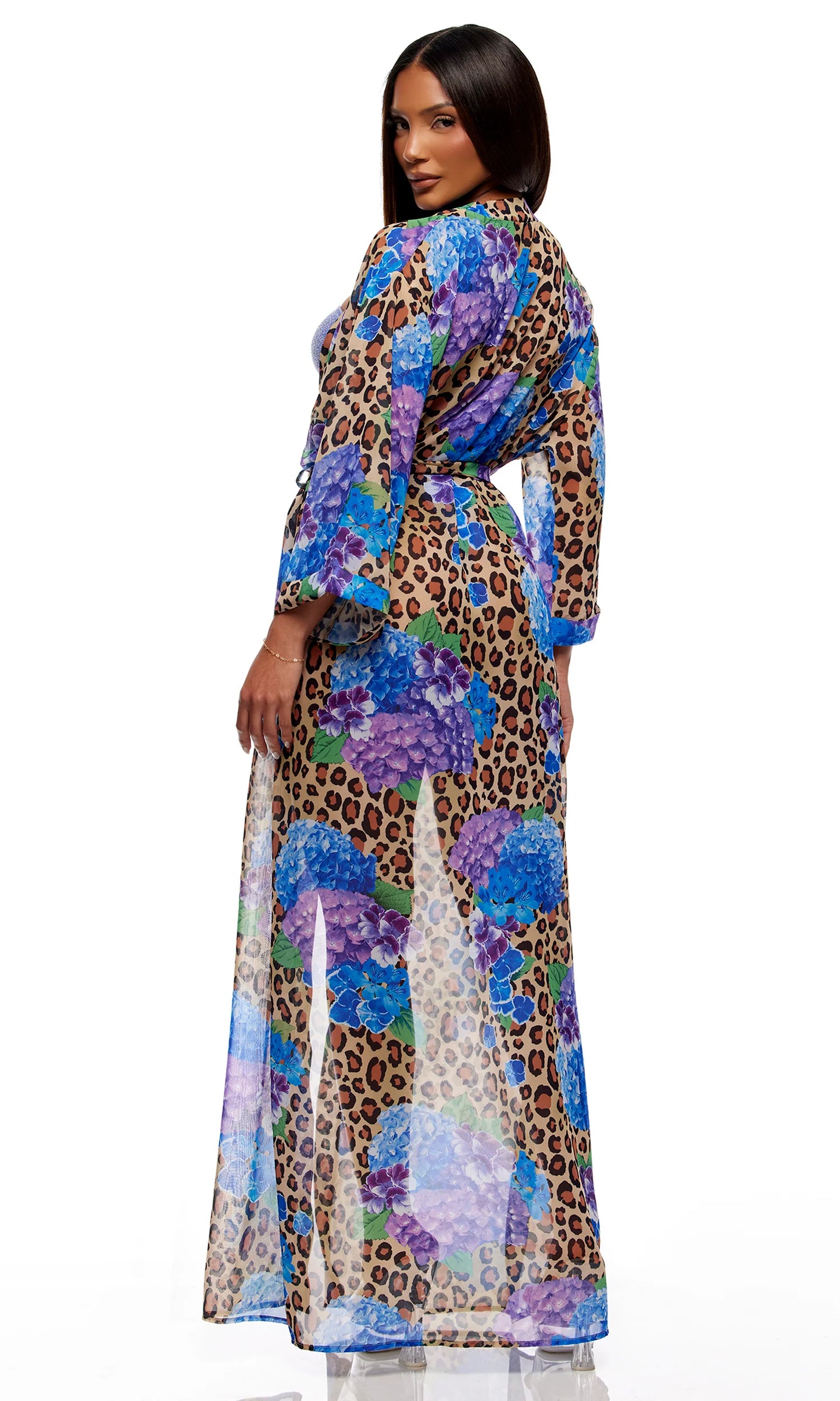 445516 Termoli Mesh Pool Kimono - Cheetah Blue