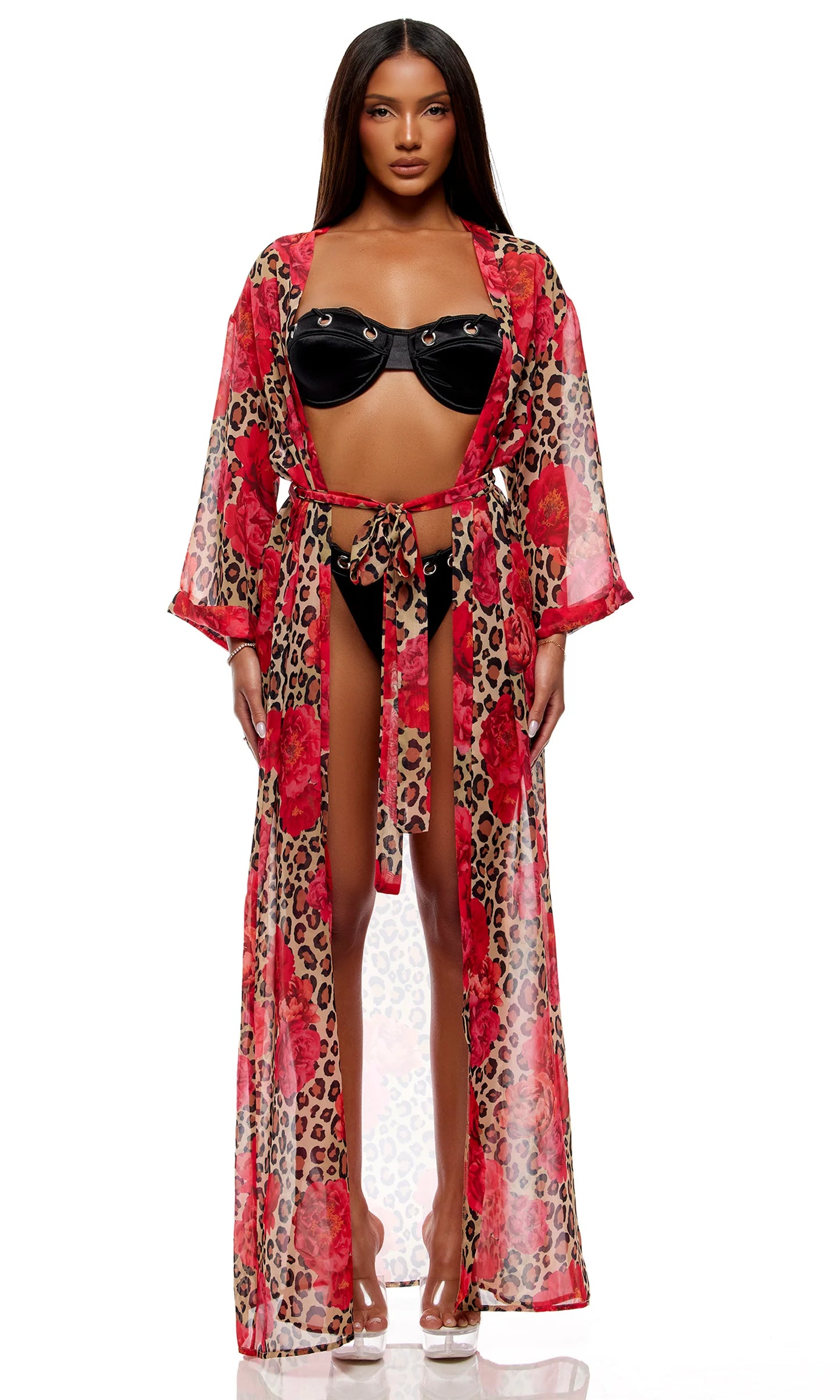 445516 Termoli Mesh Pool Kimono - Cheetah Coral