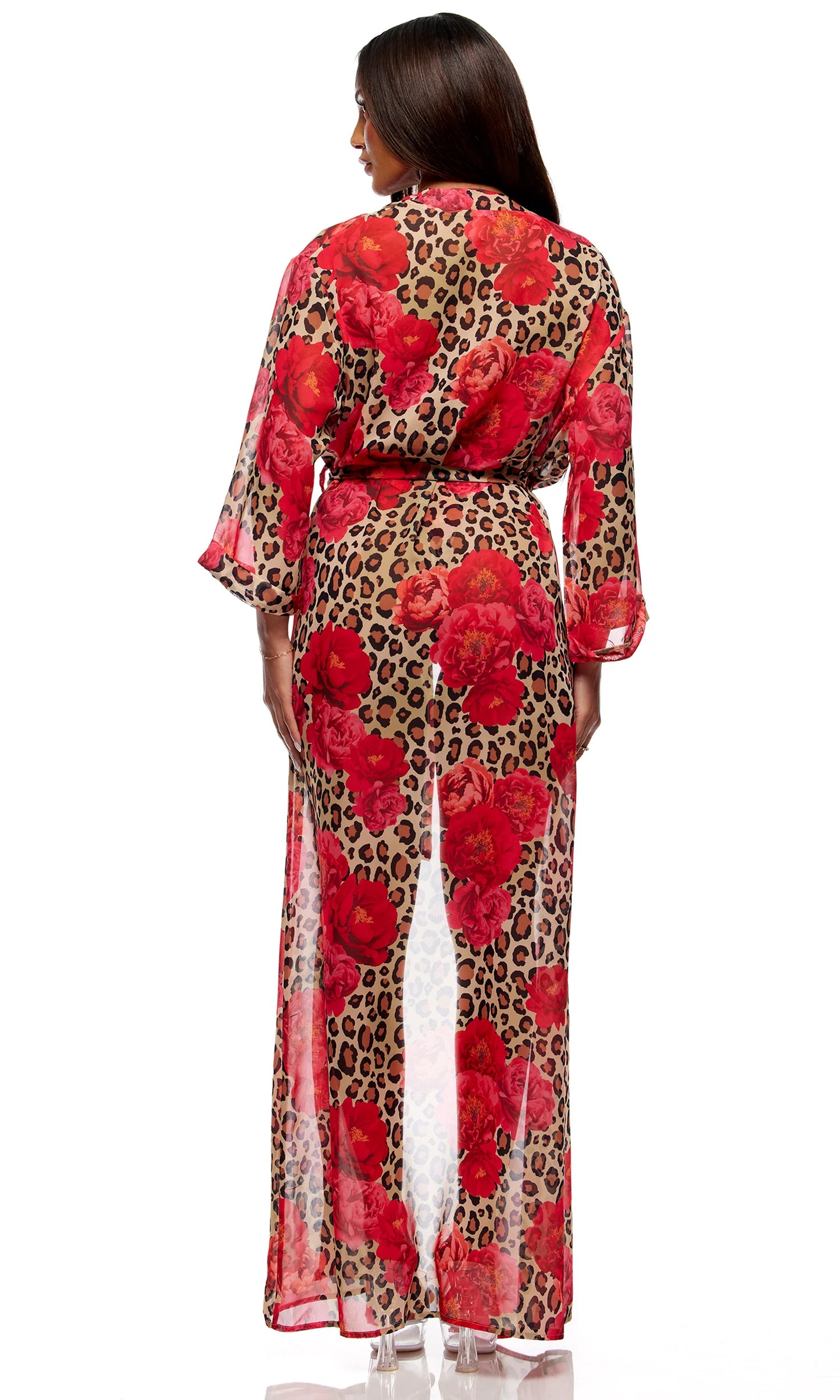 445516 Termoli Mesh Pool Kimono - Cheetah Coral