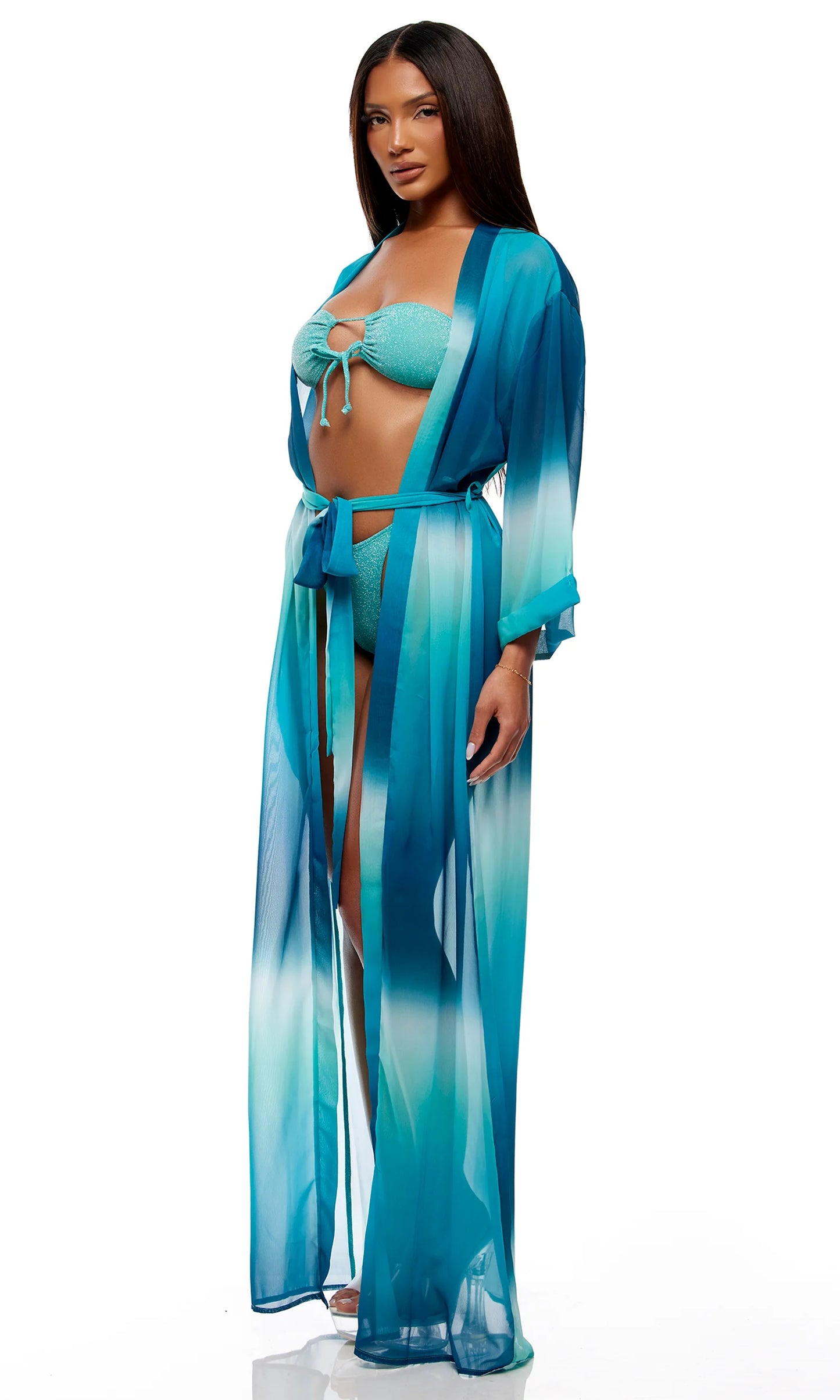 445516 Termoli Mesh Pool Kimono - Ombre Cool