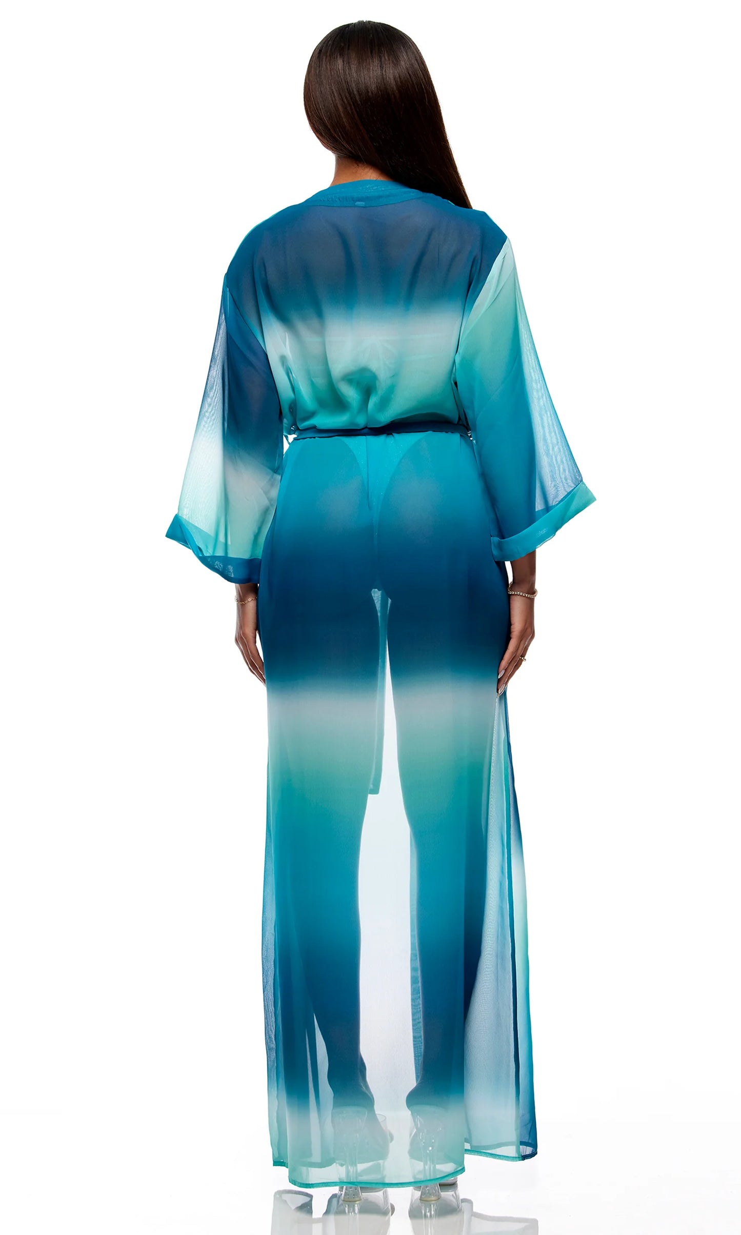 445516 Termoli Mesh Pool Kimono - Ombre Cool
