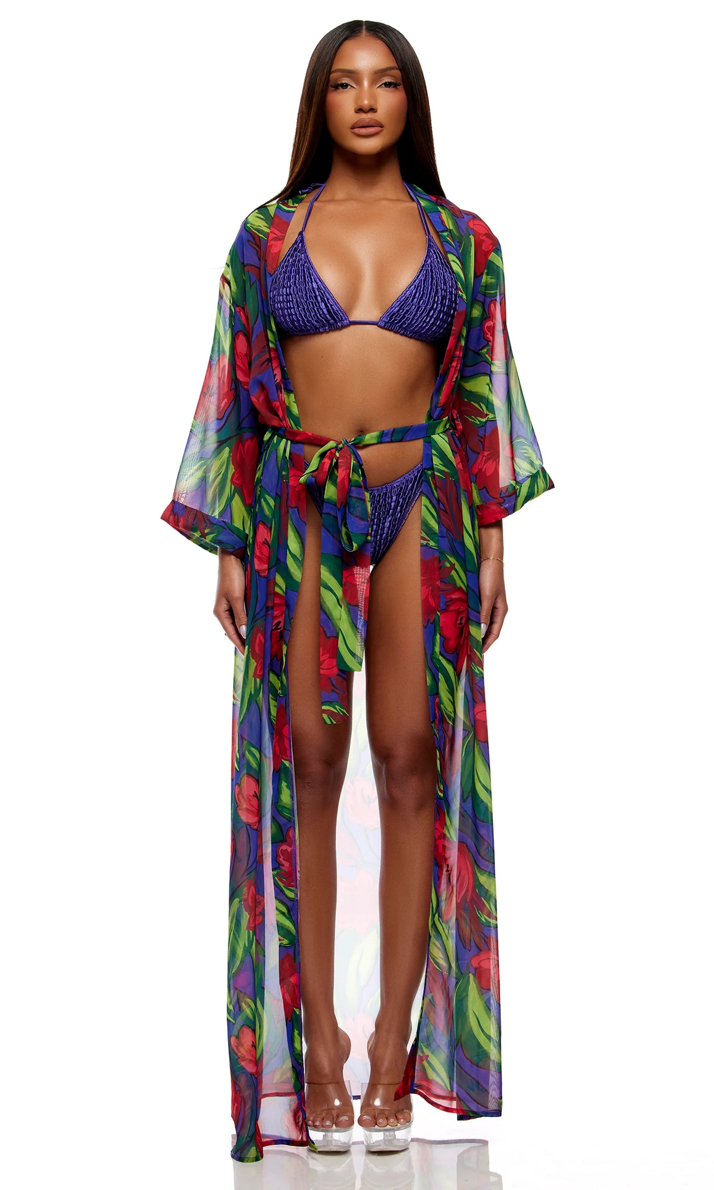 445516 Termoli Mesh Pool Kimono - Painted Flora