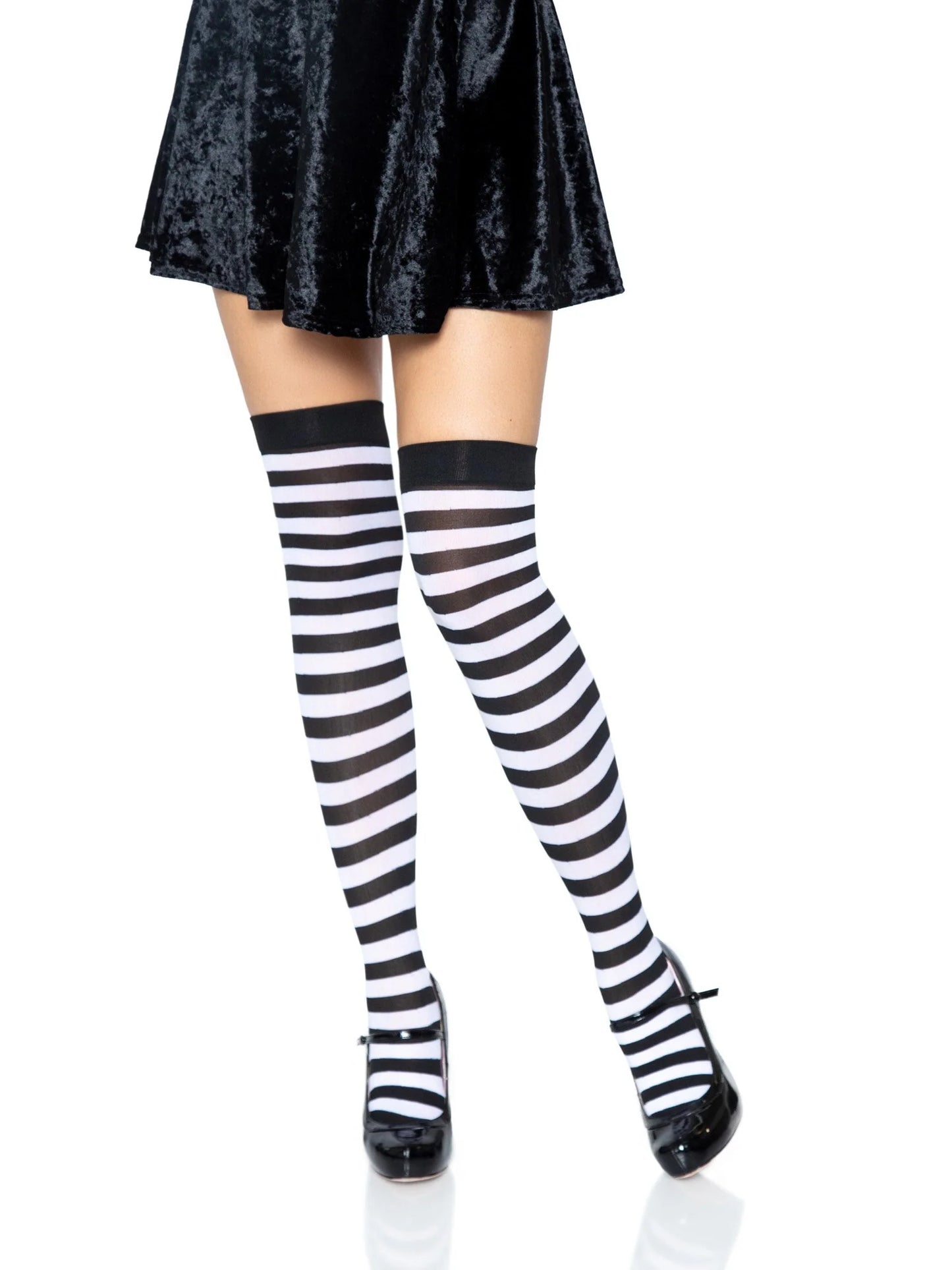 6005 Cari Striped Stockings Black and White