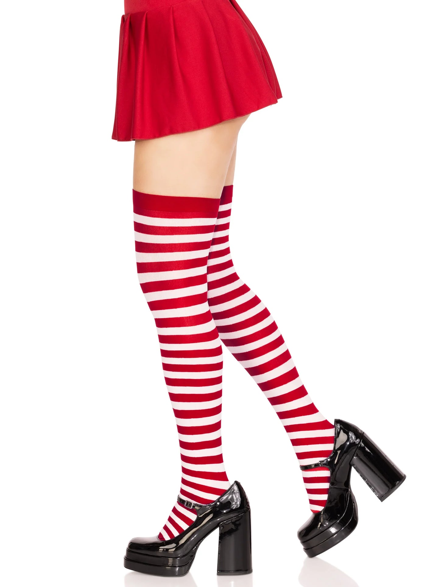 6005 Cari Striped Stockings White and Red