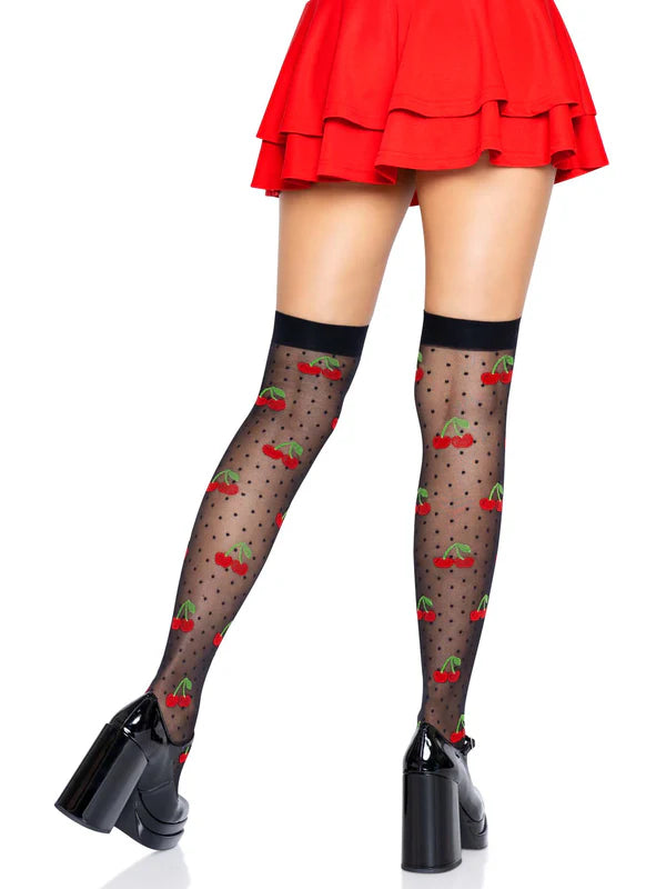 6638 Cherry Dot Thigh Highs