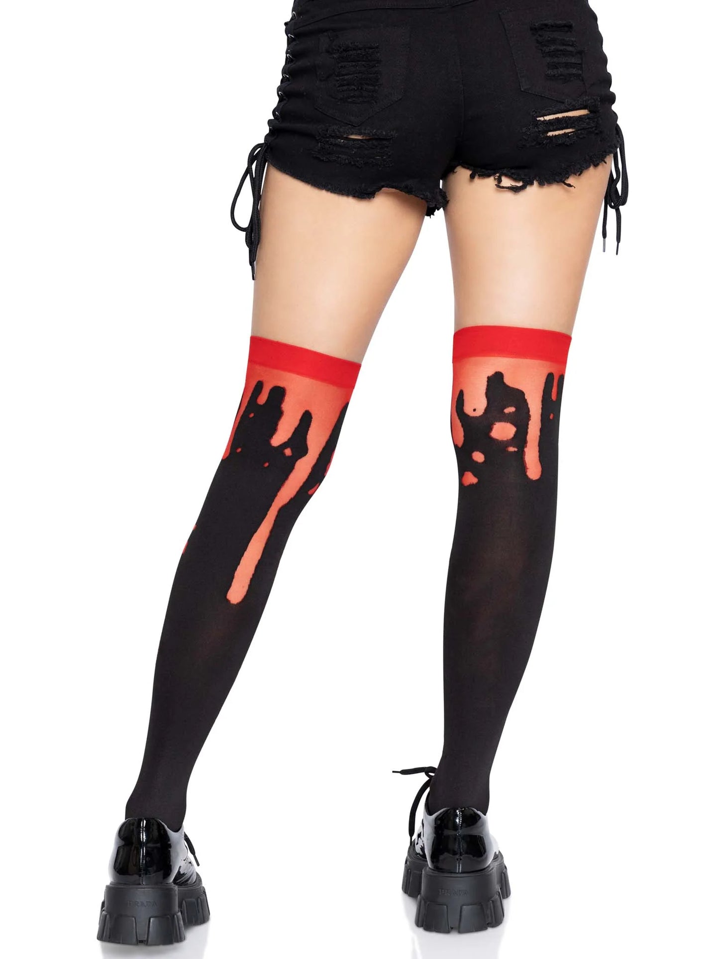 6639 Splatter Thigh Highs Red