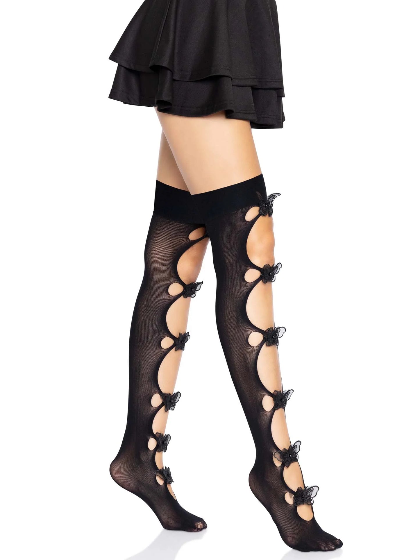 6641 Butterfly Cut Out Thigh Highs Black