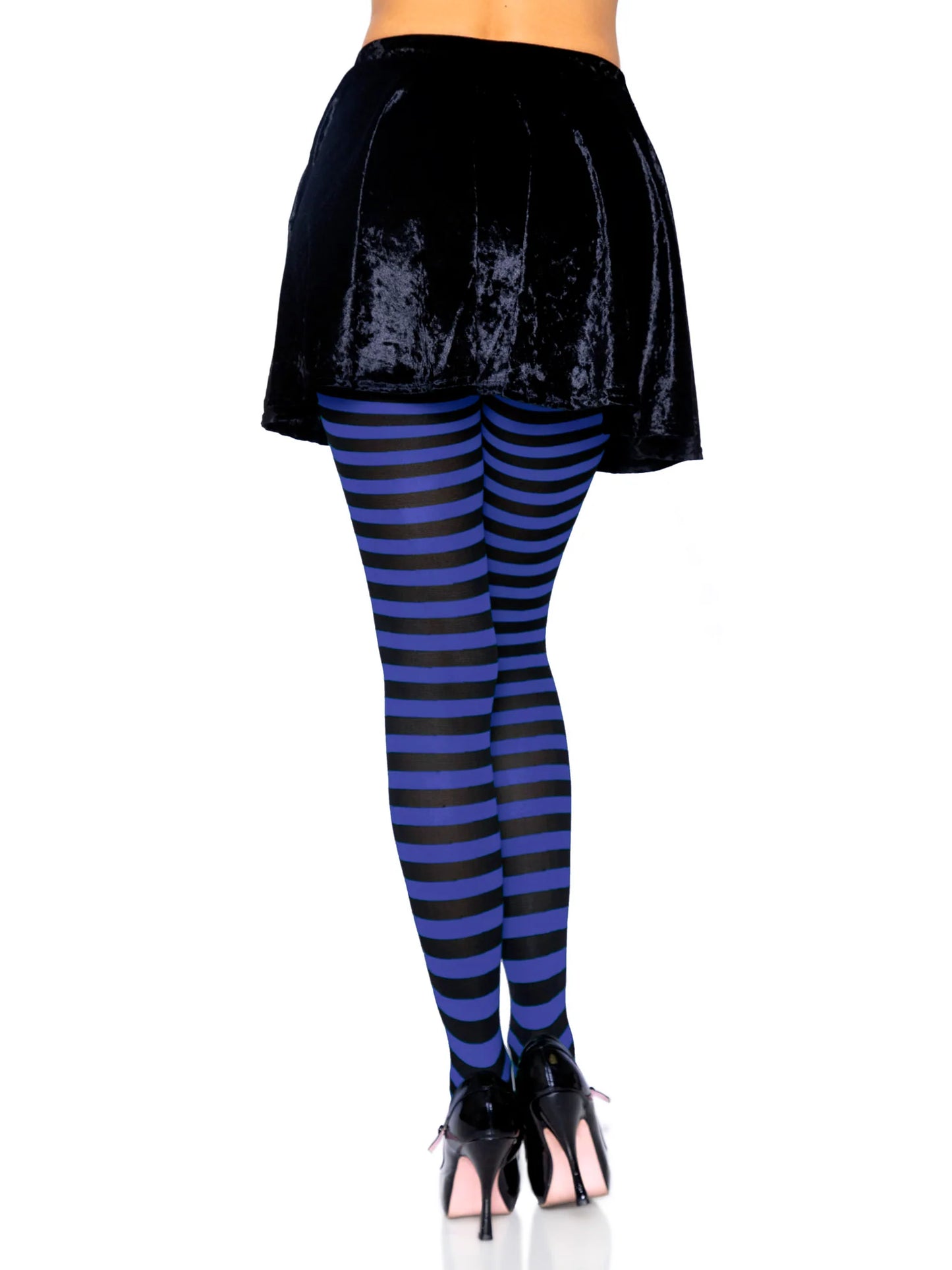 7100 Jada Striped Women's Tights Black and Royal Blue