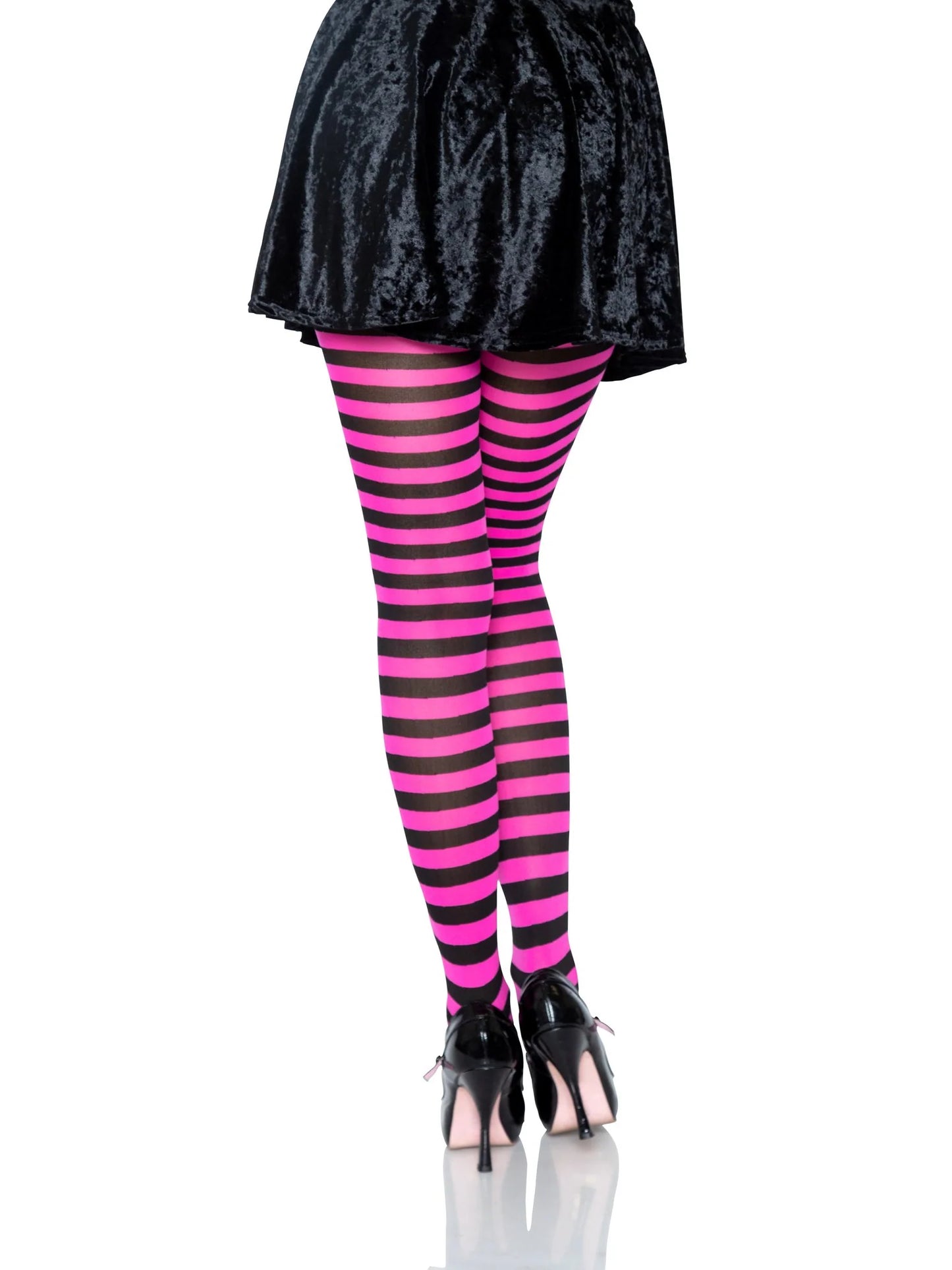 7100 Jada Striped Women's Tights Black and Neon Pink