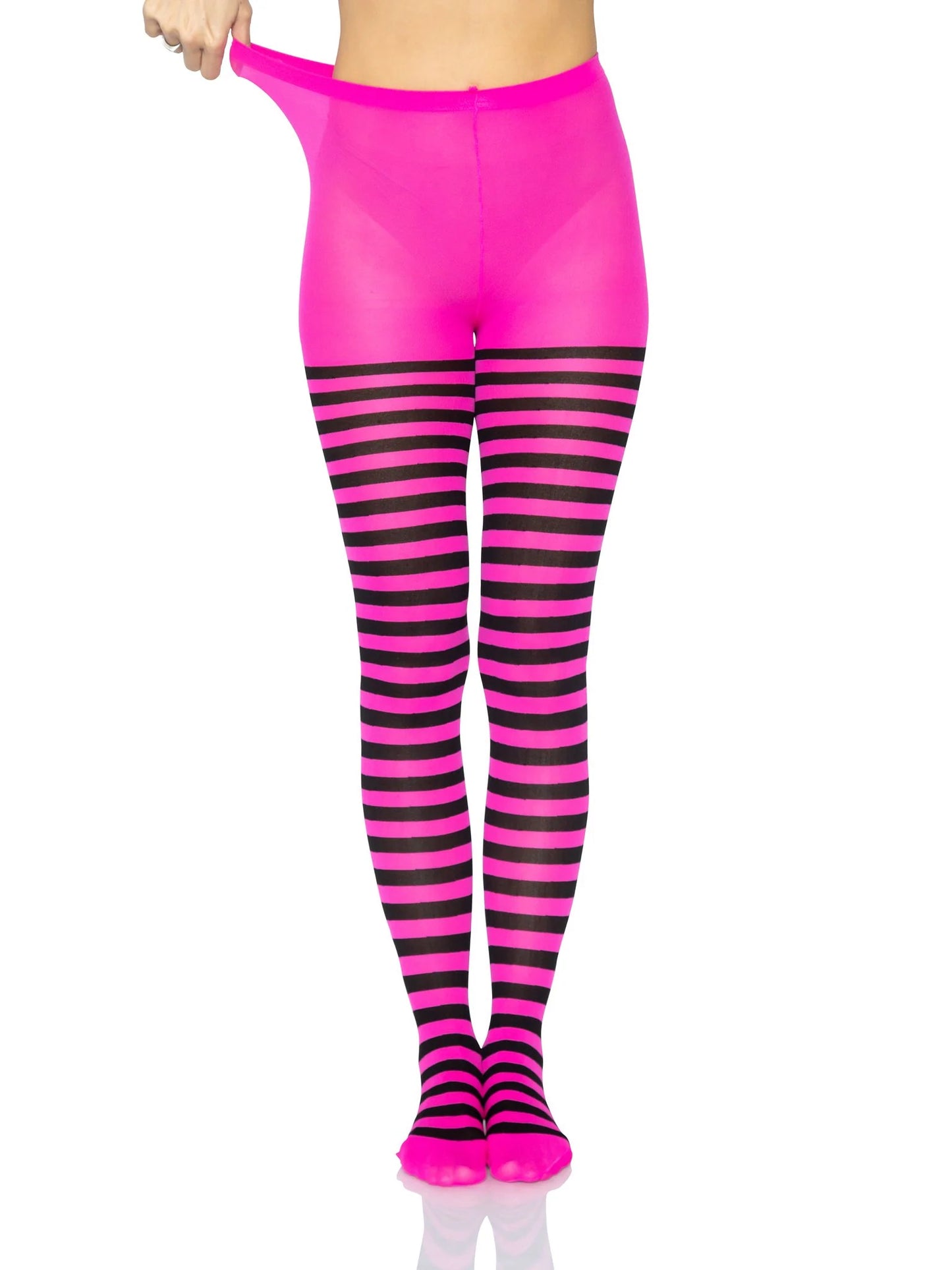 7100 Jada Striped Women's Tights Black and Neon Pink