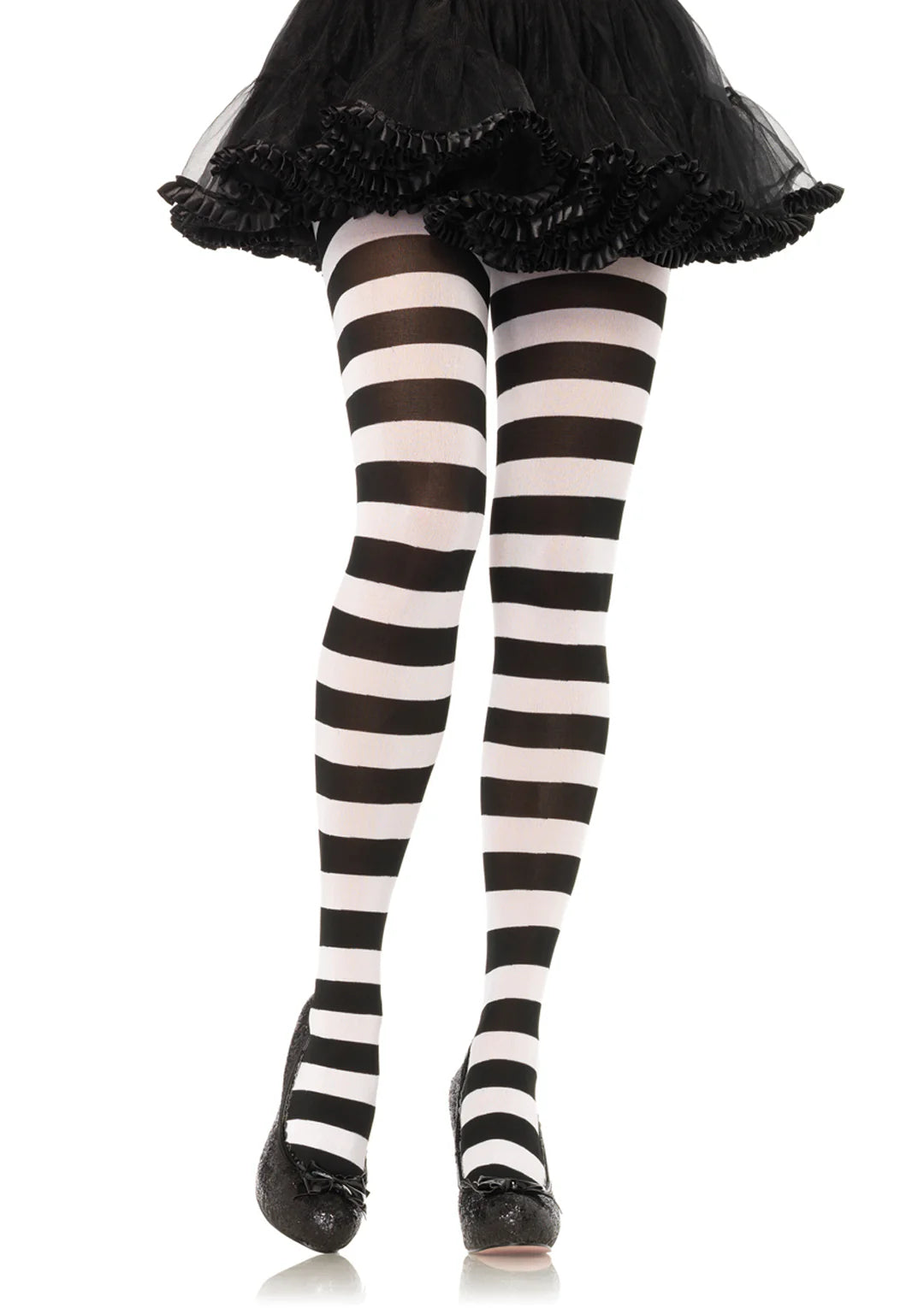 7110 Darby Striped Opaque Tights Black and White