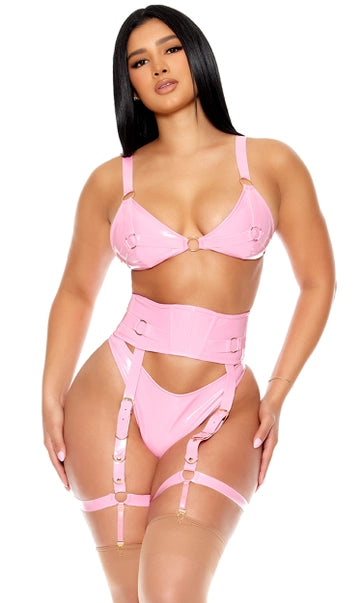 773074 Watch Me Shine Vinyl Bra And Garter Belt Set