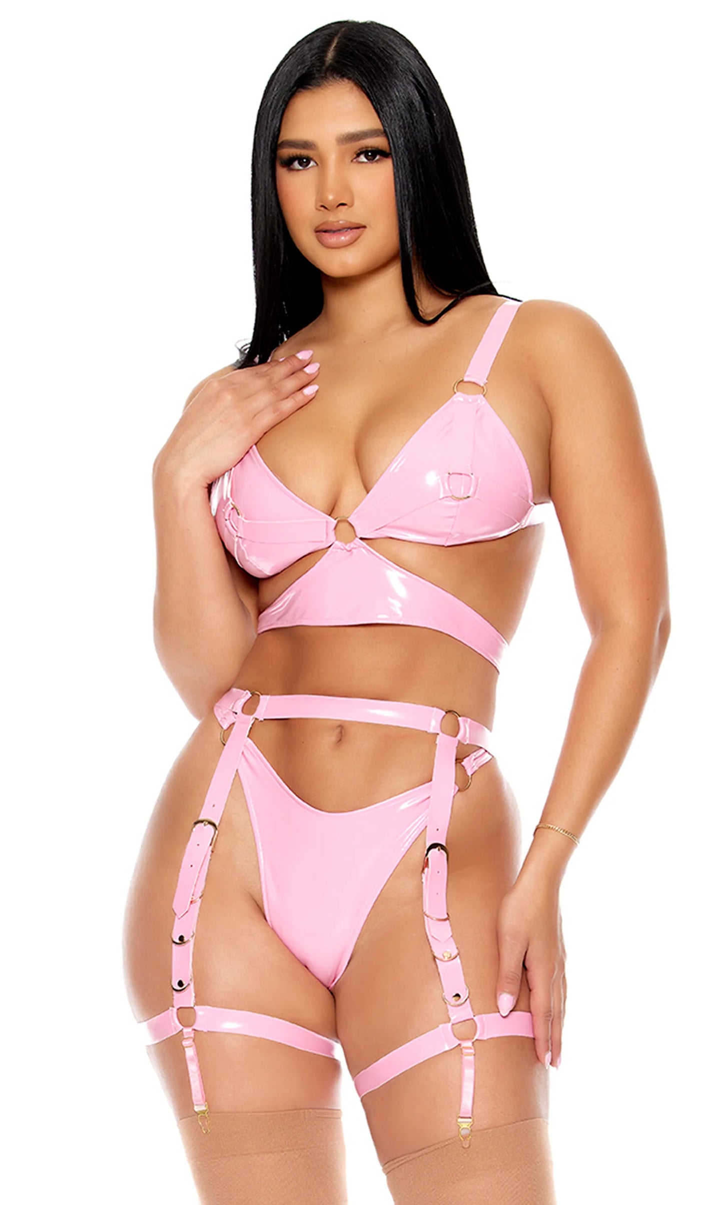 773073 Watch Me Shine Vinyl Longline Bra Lingerie Set