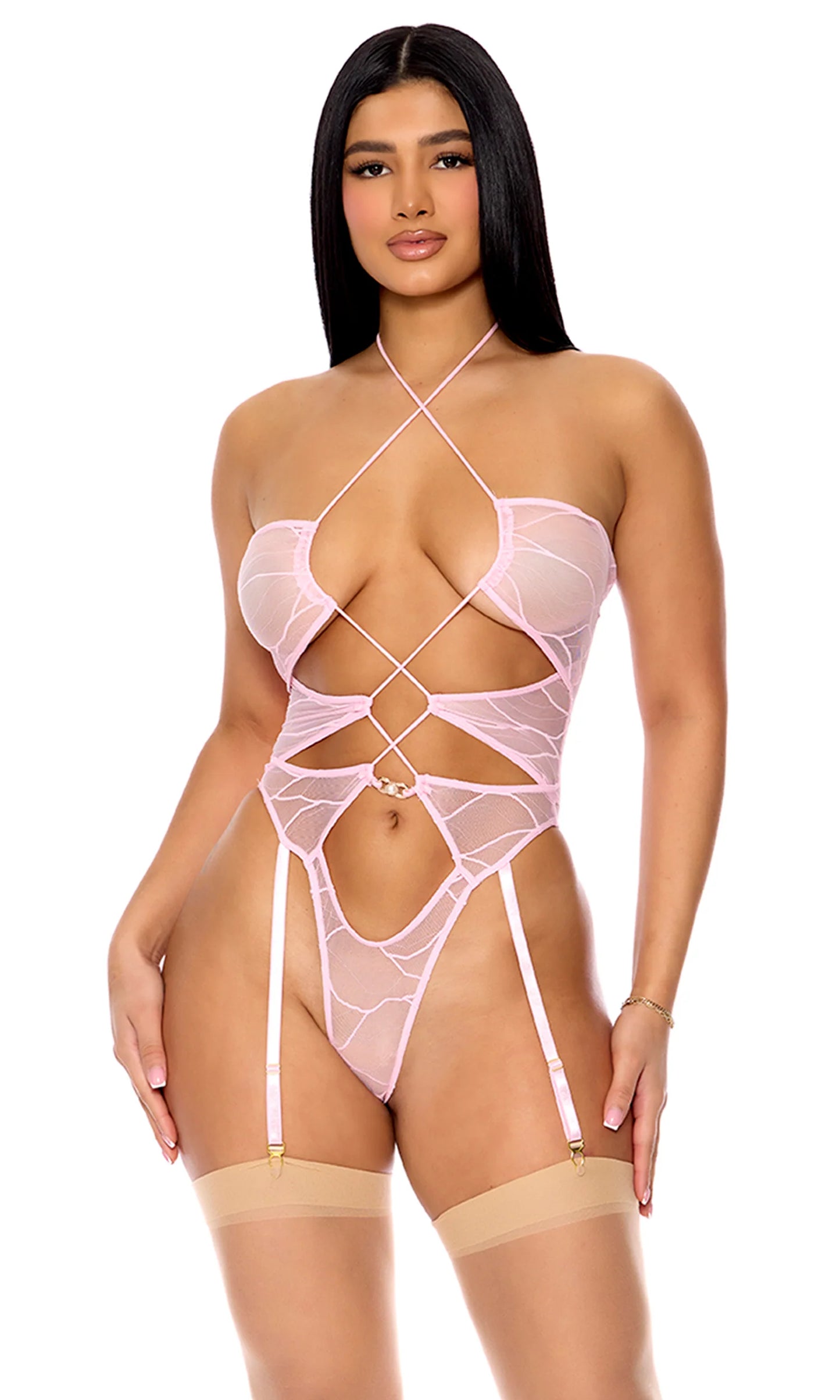 774503 Pull My Strings Mesh Halterneck Teddy