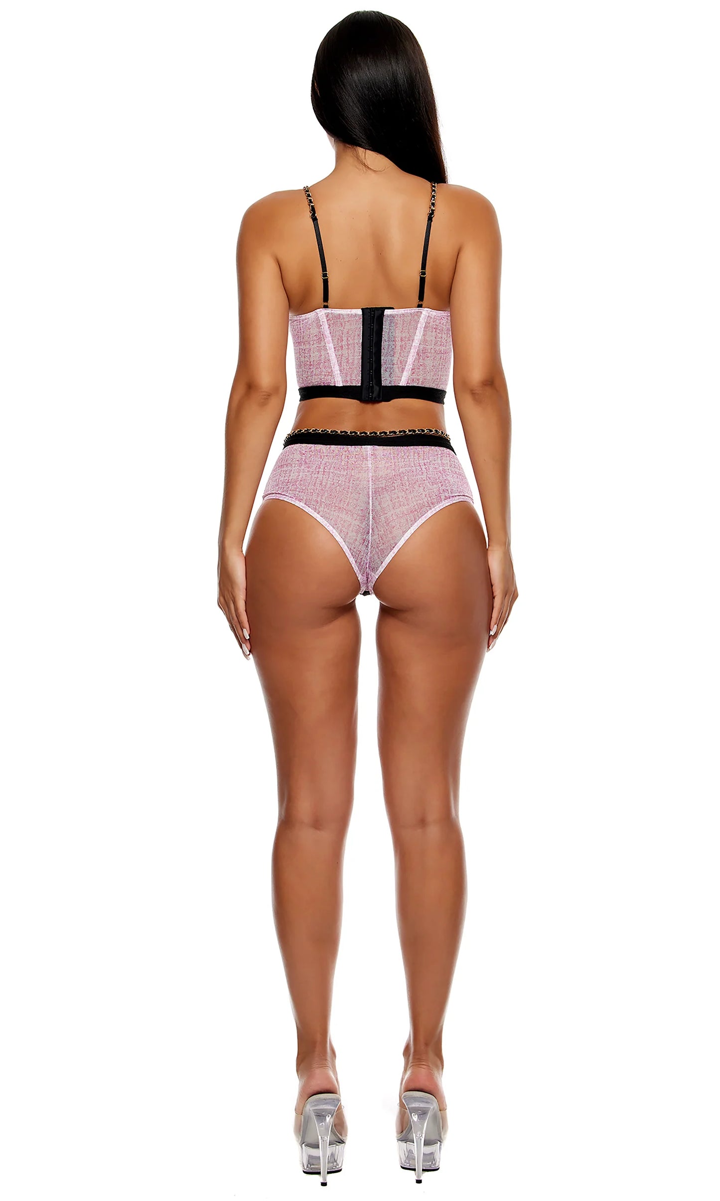 774701 Keep It Classy Mesh Bustier Lingerie Set - Mauve