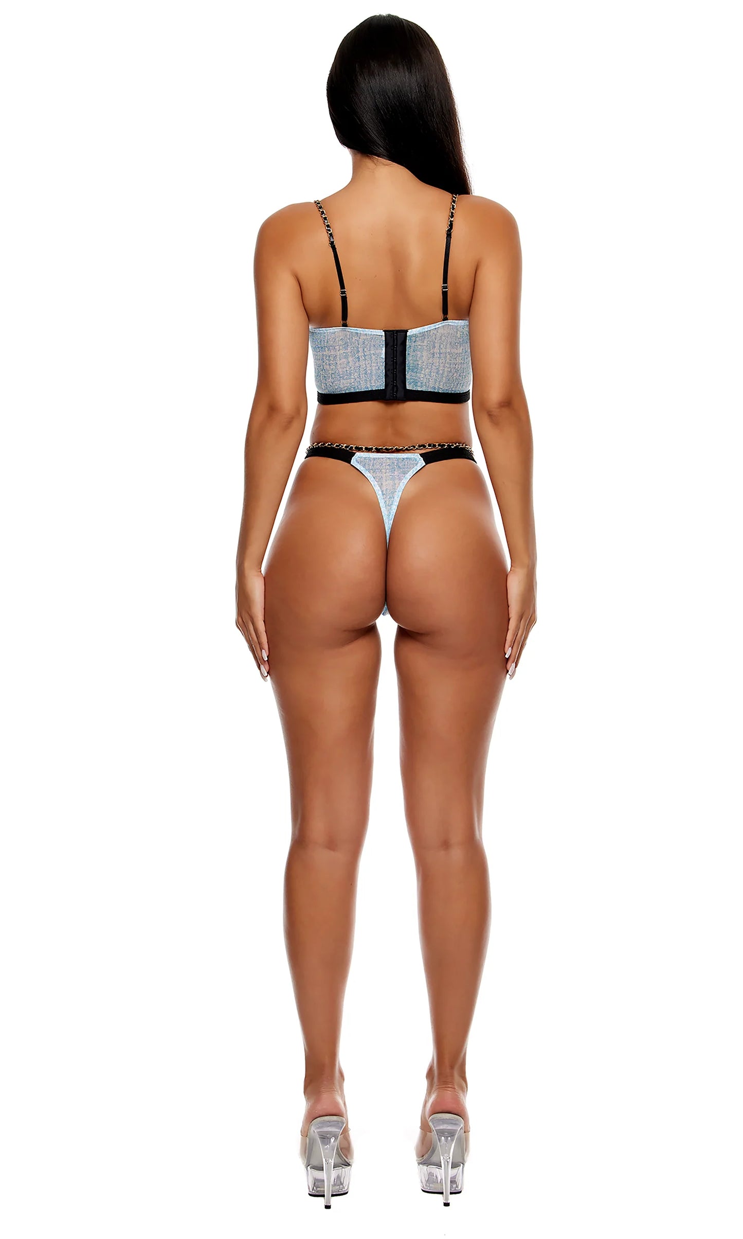 774704 Keep It Classy Mesh Longline Bra Lingerie Set - Ice Blue