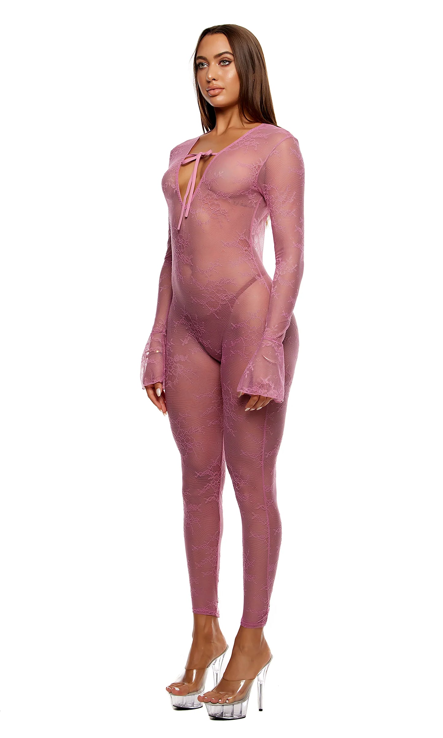 774748 Take It Easy Lounge Lace Jumpsuit - Mauve