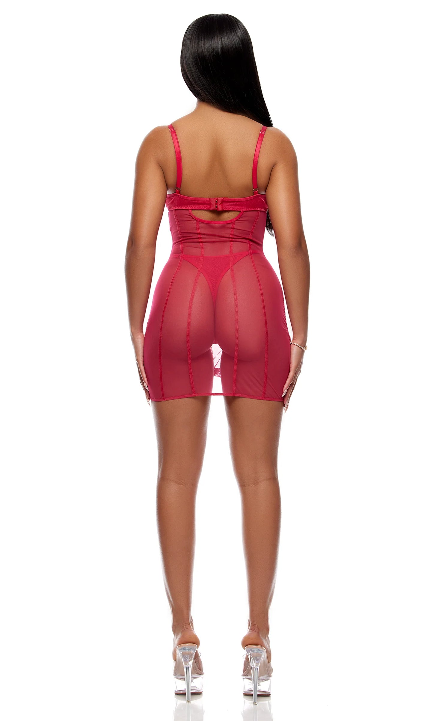 775175 Layers To This Mesh and Knit Chemise Lingerie Set - Pink