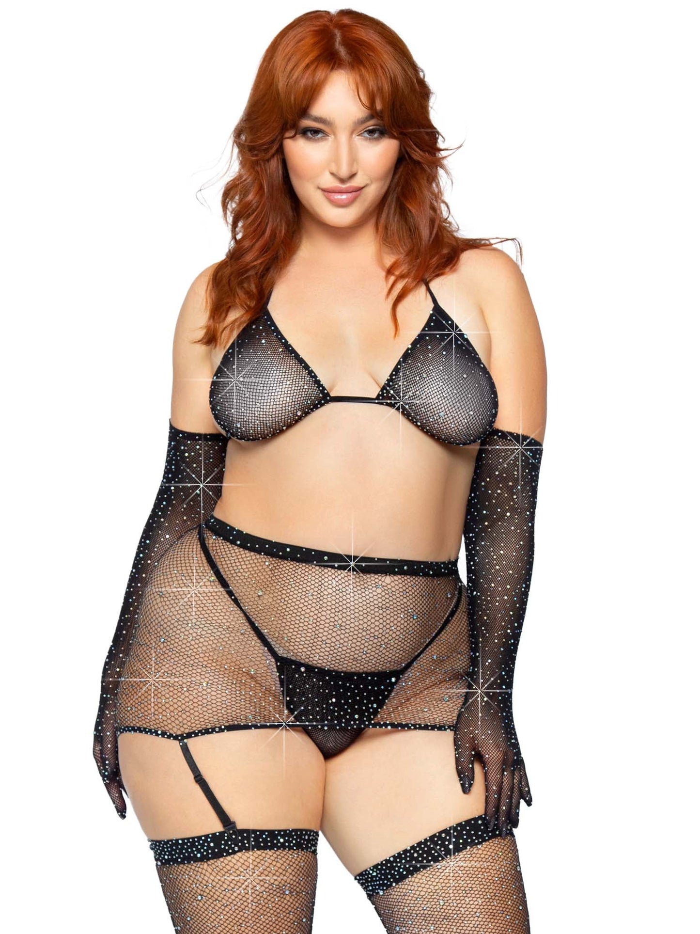 81617x Risk Taker Plus Rhinestone Bra Set Black