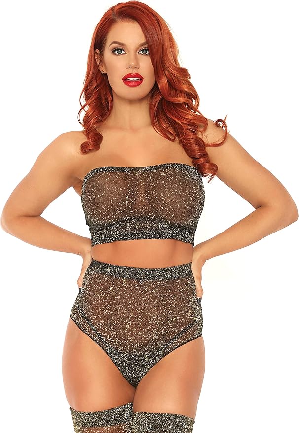 81571 Two Pieces lurex bra and panty set Gold and Black