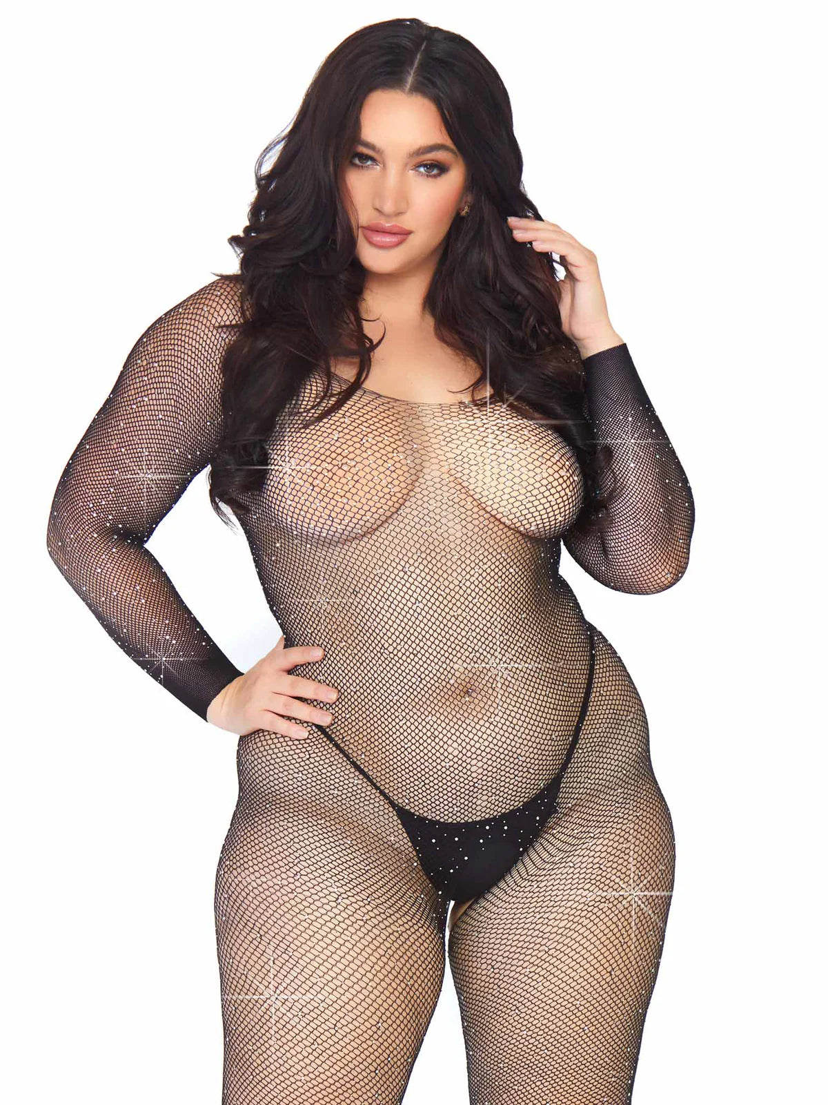 89233x Plus Please Me Rhinestone Bodystocking
