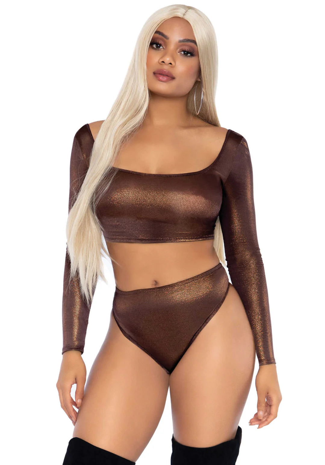 89262 Metallic Top and High Waist Brief Bronce