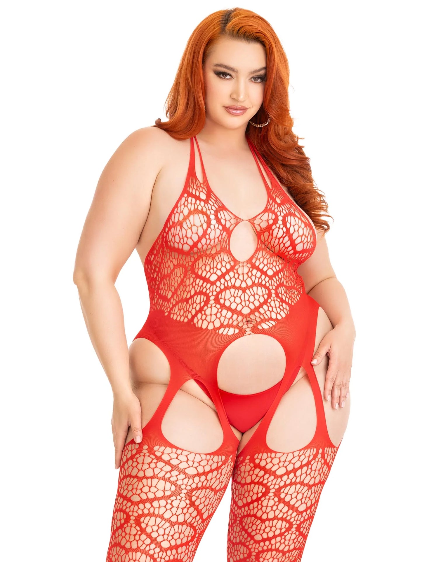 89306 Love Hangover Heart Plus Net Bodystocking Red
