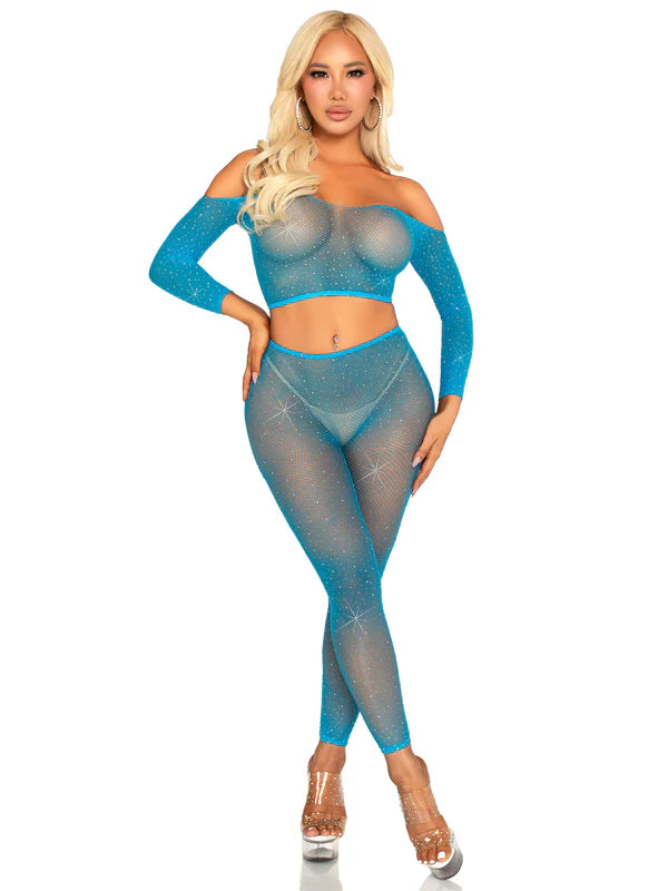 89354 Captivating Crush Crop Top and Leggings Set Blue