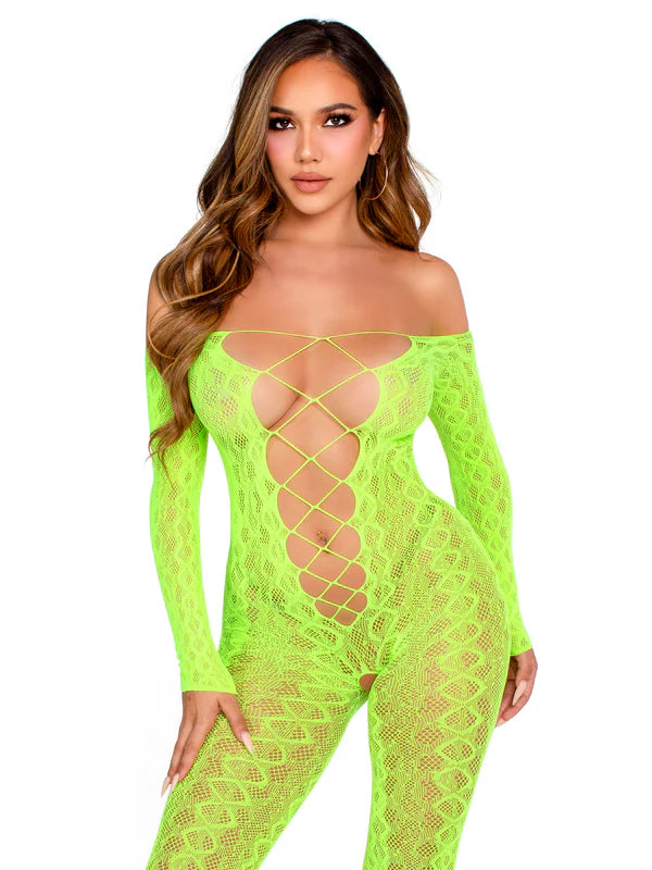 89357 Flawless Vibes Python Bodystocking Green