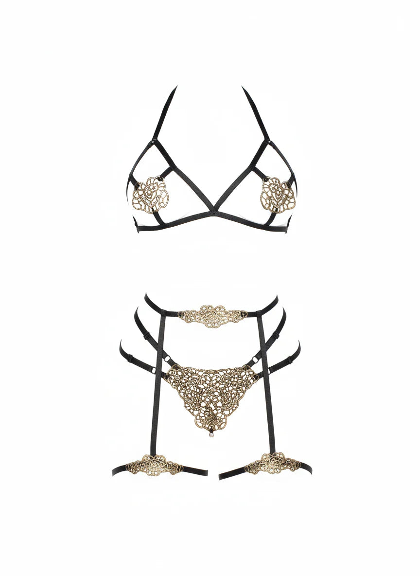 89364 DM After Dark Applique Bra and Panty Set