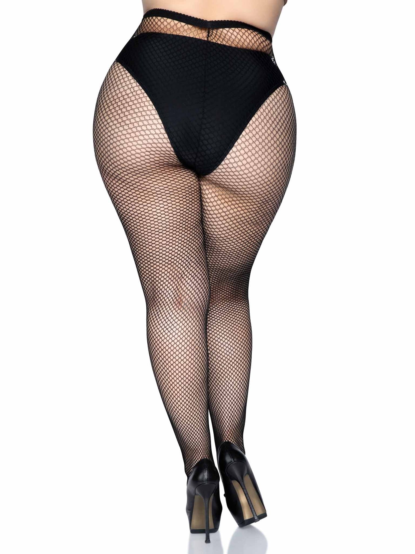 9001Q Risa Nylon Fishnet Tights Black Plus