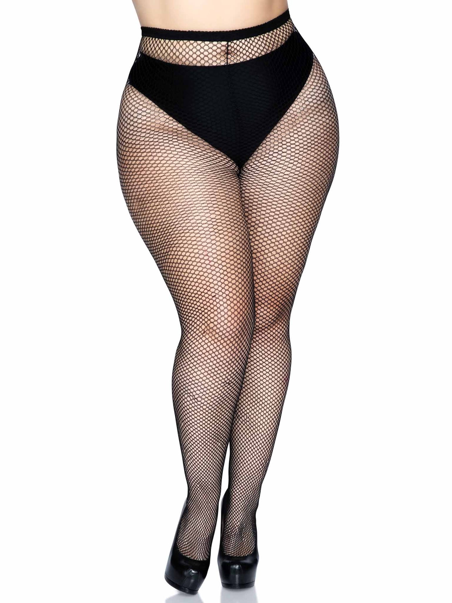 9015Q Callie Plus Fishnet Tights with Backseam Black
