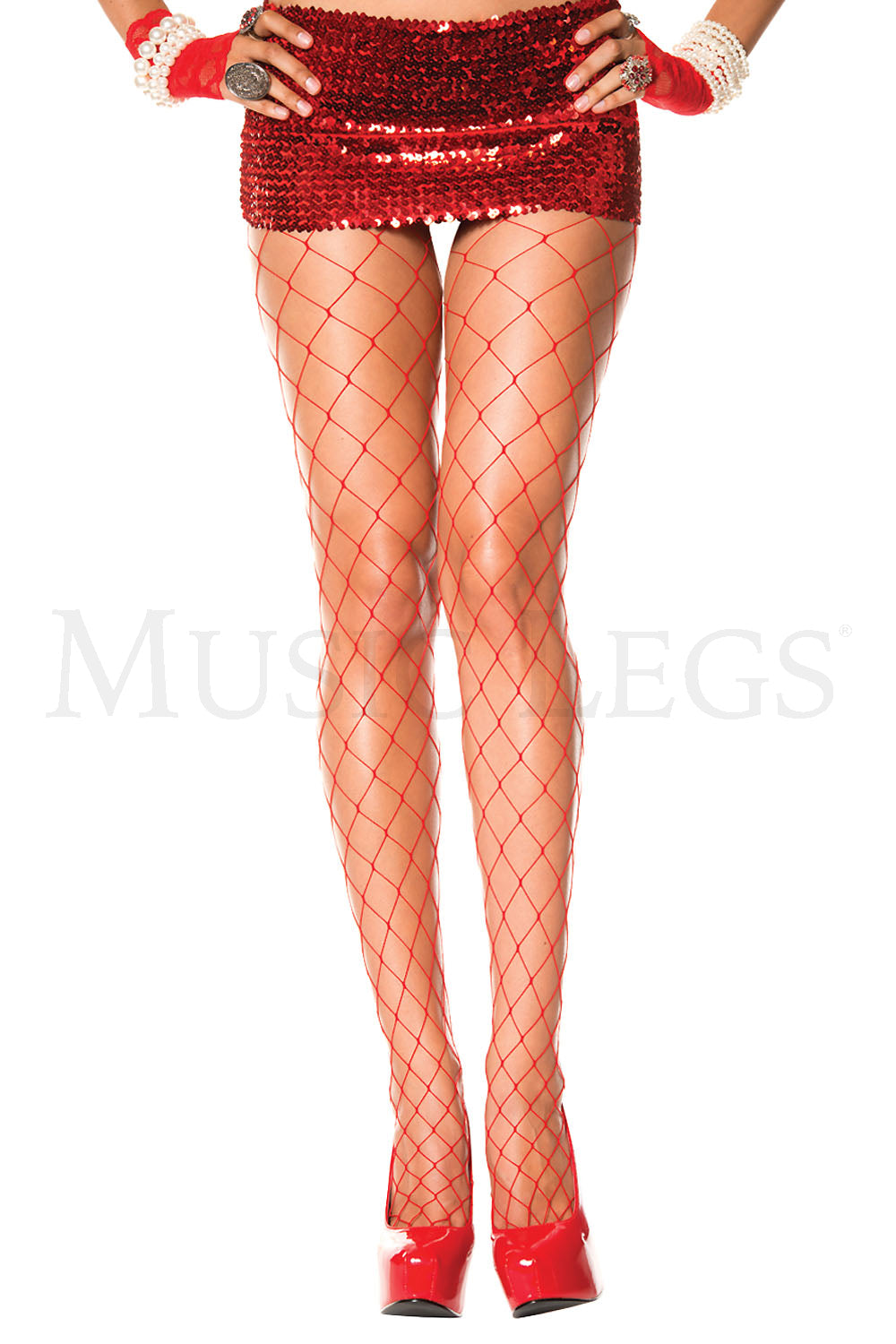 9024 Diamond net spandex pantyhose RED(Glow UV Reactive)