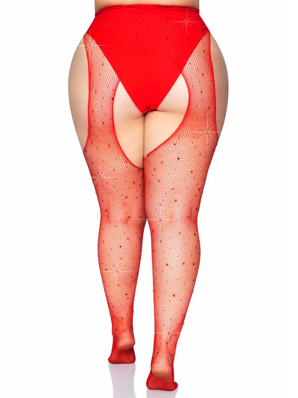 9108X Casey Plus Rhinestone Fishnet Pantyhose