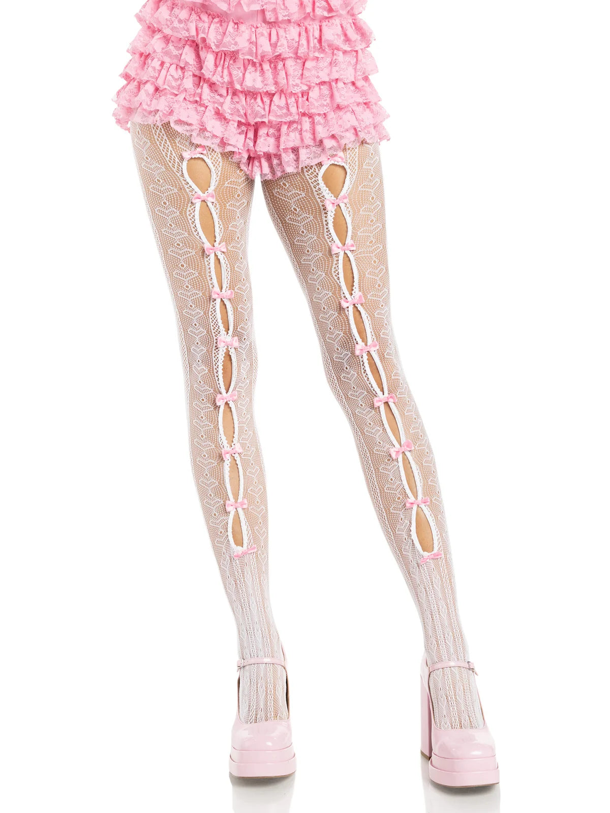 9733 Sweetheart Striped Tights white- pink