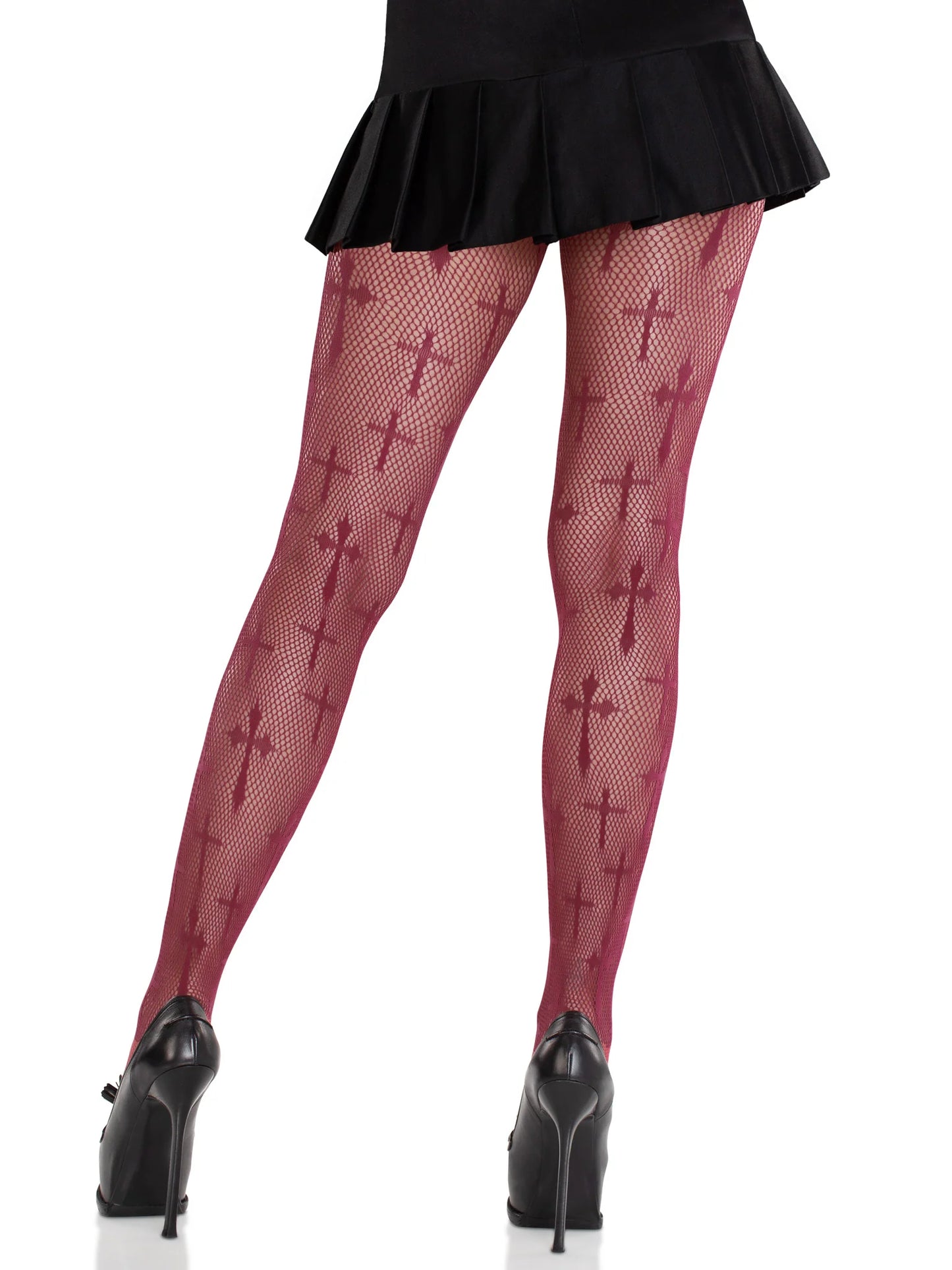 9753 Worship Me Net Tights Burgundy