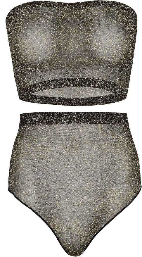 81571 Two Pieces lurex bra and panty set Gold and Black