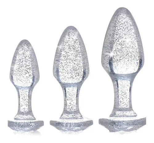 Booty Sparks Glitter Gem Anal Plug Set-Silver