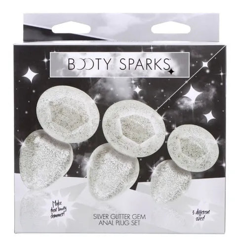 Booty Sparks Glitter Gem Anal Plug Set-Silver