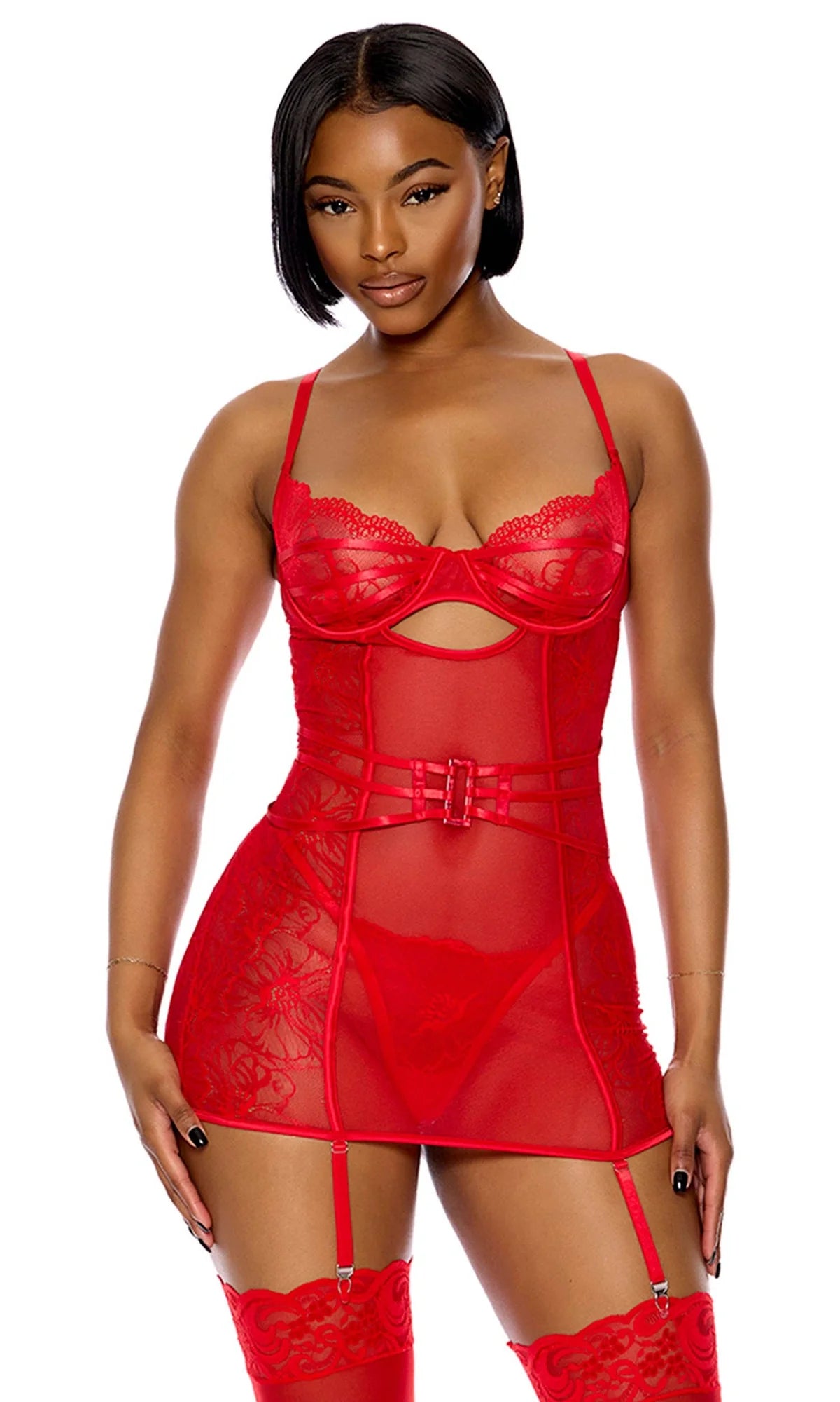 774538 Thirst Strap Strappy Lace Chemise Lingerie Set