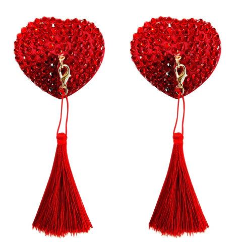 FOY-039 Forever Yours Red Heart Crystal Tassel Reusable Silicone Nipple Cover Pasties